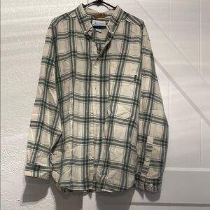 Green and White Plaid Button-Up Shirt